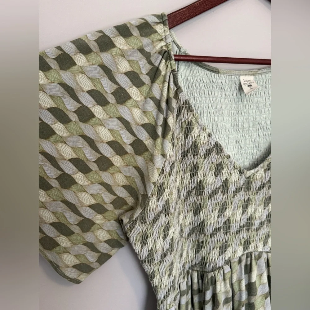 Kate Quinn Women’s Organic Cotton Green Dress Size XL Smocked Pockets Nature - Picture 3 of 8
